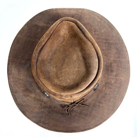 Minnetonka Outback Buffalo Nickel Hat Genuine Leather Brown Western Cowboy Sz L - Picture 5 of 9